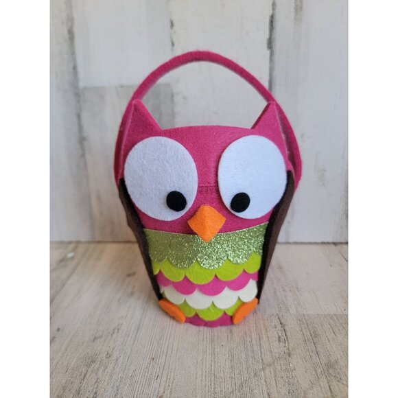 Felt pink mini owl Bird plush bucket pail home decor - Picture 1 of 6